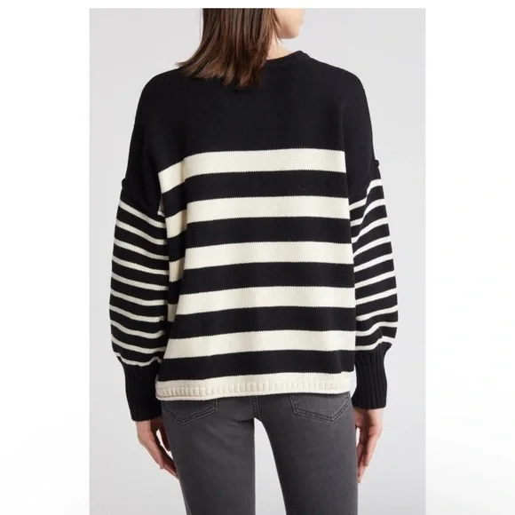 Madewell Conway Mixed Stripe Pullover Sweater Black/White Size XL - Picture 2 of 2